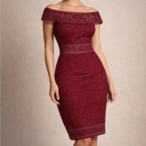 Tadashi Shoji Embroidered Lace Burgundy Dress